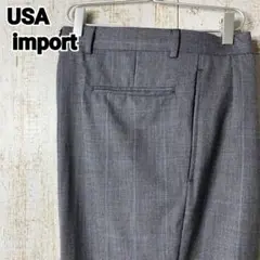 W34 アメリカ古着 2タックレトロ チェック スラックス グレー US古着