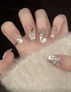 蝶とストーン装飾 ネイルチップ 10個セット