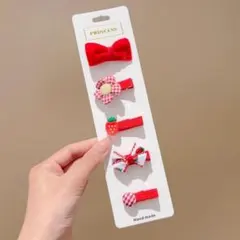 ハンドメイド ヘアピン 5個セット レッド