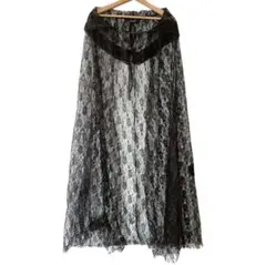 ドリームガール ロングカーディガン 花柄 M〜L相当 黒 レース ロングケープ