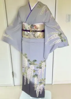 秀美 手描き友禅 百合 訪問着 未使用品 正絹 共八掛 ガード加工