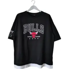 【希少】NBA シカゴブルズ メッシュ Tシャツ XL レイヤード風 刺繍ロゴ