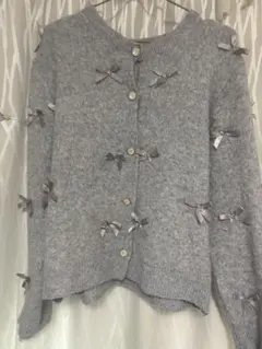 JIANHU グレー L カーディガン リボン装飾付き