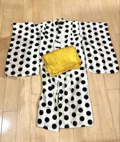 【お洒落な大ドット柄】キッズ 浴衣セット 120〜130㎝ 兵児帯付き 女の子