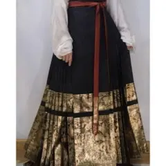 金龍　紗製織錦馬面裙　黒金色ロングスカート　明製漢服　成人式　西陣織　着物和服のサムネイル