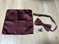 ブライダル　新郎小物　チーフ　蝶ネクタイ　カフスボタン　ワインレッドのサムネイル