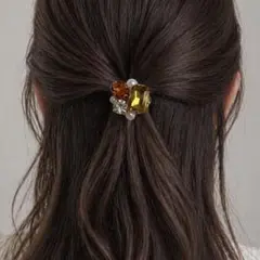 推し活 ポニーフック ハート ビジュー ヘアアクセサリー 黄