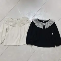 刺繍レース薄手リブニットトップス 双子 2枚セット