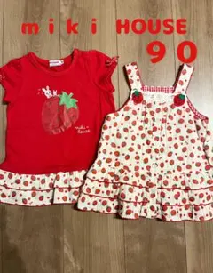 ミキハウス 90 いちご チュニック &ジャンパースカートセット うさこTシャツ
