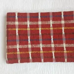 赤いチェックの眼鏡織りの半幅帯、小袋帯