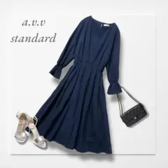 a.v.v◆フレアワンピース(M)紺 上品 綺麗め 大人女子 デート パーティー