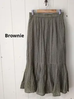 Brownie ブラウニー コットンレース フレアー切替スカート カーキ 後ゴムのサムネイル