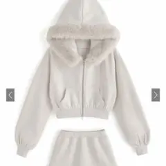 GRL ファーフードジップパーカーミニスカートセットアップtu935アイボリー