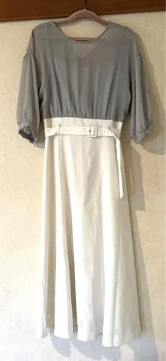 ノエラ　ロングワンピース　切り替えワンピース　ウエストベルト付き　シフォン素材