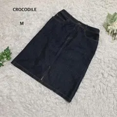 【美品】クロコダイル スカート　デニム　膝丈　綿混　ワンポイント刺繍カジュアルMのサムネイル