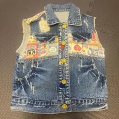 デニムベスト　ダメージ加工　異素材切替