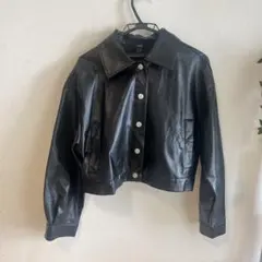 レザー クロップドジャケット ブラック