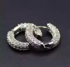 481 フープ ピアス ジルコニア パヴェ 高級3ACZダイヤ 韓国 シルバー