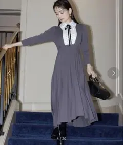 SNIDEL ブラウスカラードッキングニットワンピース チャコールグレーサイズ1