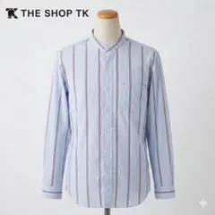 THE SHOP TK 長袖 バンドカラーシャツ ストライプ L