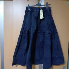 新品dgyコットンストレッチコーデュロイ　両サイド切り替えフレアロングスカート黒