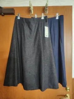 2枚セット ユニクロ ウールブレンド フレアスカート M ダークグレー ネイビー