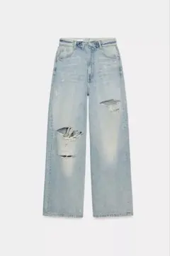 zara trf ミッドライズ折り返しウエストデニムパンツ