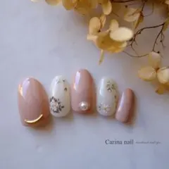 4292 ジェルネイルチップ ガーリー♡薔薇 ローズ ピンクベージュ