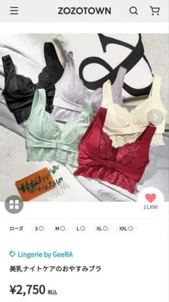 ランジェリーバイジーラ ナイトブラ 美乳ナイトケアのおやすみブラ ローズのサムネイル