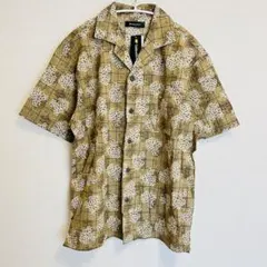 未使用タグ付 ゴールデンベア 半袖 アロハシャツ 格子柄 ボタニカル 刺繍 茶色のサムネイル