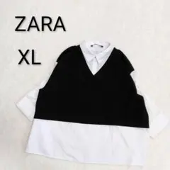 【ザラ】ZARA XL レイヤードスタイル トップス 白黒 レディースk3762