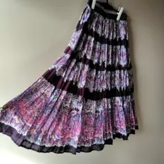 インド製　コットン フレアスカート　花柄　ティアード ロング スカート