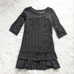 ジルスチュアート 日本製 コットン100%ひざ丈フリルワンピース Sサイズ 黒