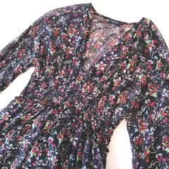 ZARA　ブラック　花柄　ロングワンピース　サイズМ