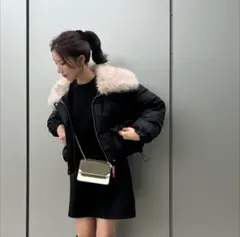 『新品』 2way クロップドダウン アウター ファー レディース ブラック