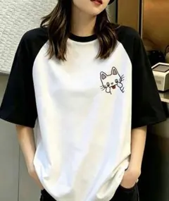 ノンタンプリント ラグラン半袖Tシャツ ホワイト ブラック