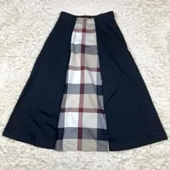 ブルーレーベルクレストブリッジ 後ろチェック フレア ロング スカート 38 M