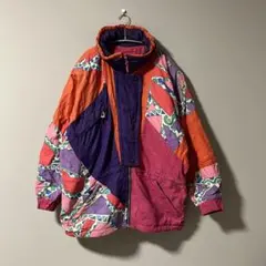 幾何学柄 ナイロンジャケット】90s 派手柄 ブルゾンMサイズ ビンテージ 