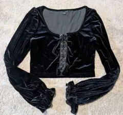 SHEIN ブラック ベロア レースアップ 長袖 トップス L