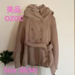 美品OZOCレディースショートコートM 大型フード付き　ベルト付き　ブラウン