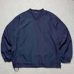 90s 企業ロゴ ナイロンプルオーバー ネイビー USA古着 ドローコード