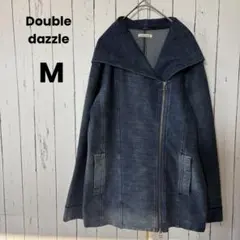 ダブルダージル　デニム風　スウェット　ストレッチ　ジップアップ　ウォッシュ加工