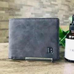 二つ折り財布 メンズ 新品未使用 レザー 薄い ブラック 黒色 革 小さいミニのサムネイル