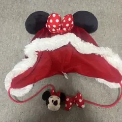 ミニーマウス 耳付きフリース帽子