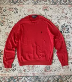 90s ポロラルフローレン ハイゲージニット 赤レッド Ｌ　ピマコットン