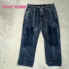 PHAT FARM ファットファーム デニムパンツ 濃紺 極太 黒パッチ 40のサムネイル