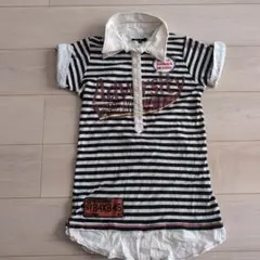 Adversity ストライプ柄ポロシャツ風Tシャツ　ダブルカラー　2枚襟