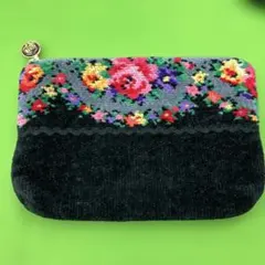 FEILER 花柄刺繍ポーチ 黒