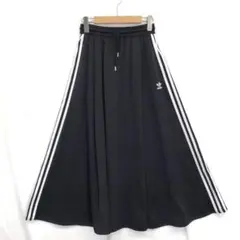 adidas サイドライン サテン フレアロングスカート●S●ブラック