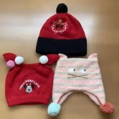 子ども帽子　ベビー帽子　ベビーニット帽子　キッズニット帽子3点セット 冬